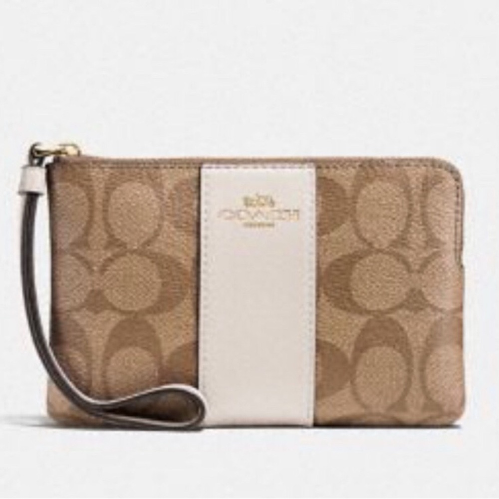 Coach Brown and Cream Signature Wristlet